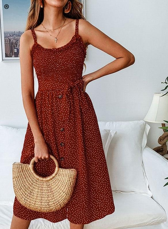 Dotted Print V-neck Dress