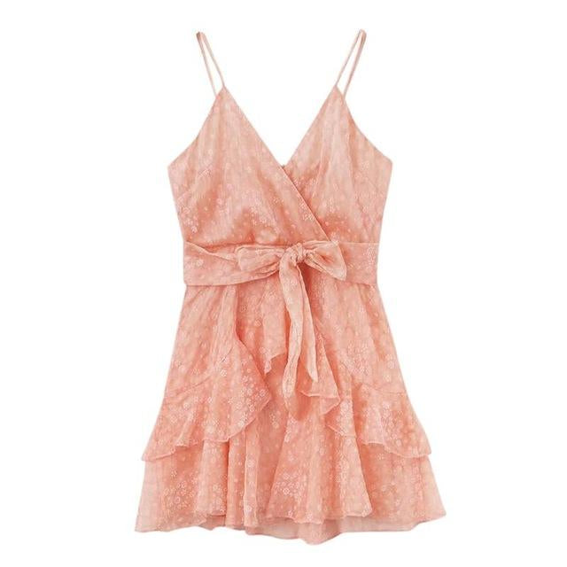 Ruffled V- Neck Strap