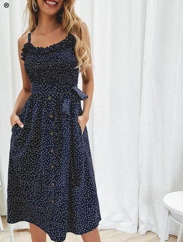 Dotted Print V-neck Dress