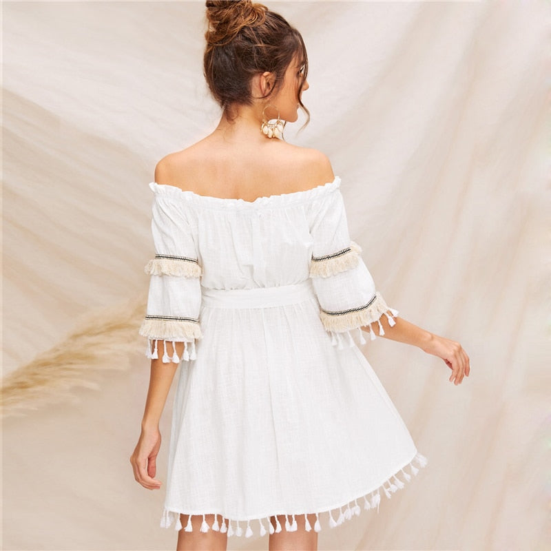 Boho White Off Soulder